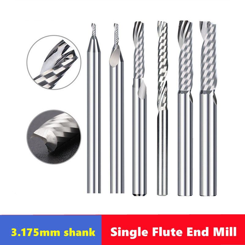 3.175mm Shank 1-Flute Upcut Spiral End Mill (10-Piece Set)