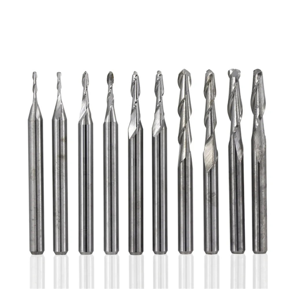 3.175mm Shank 2-Flute Ball Nose End Mill (10-Piece Set)