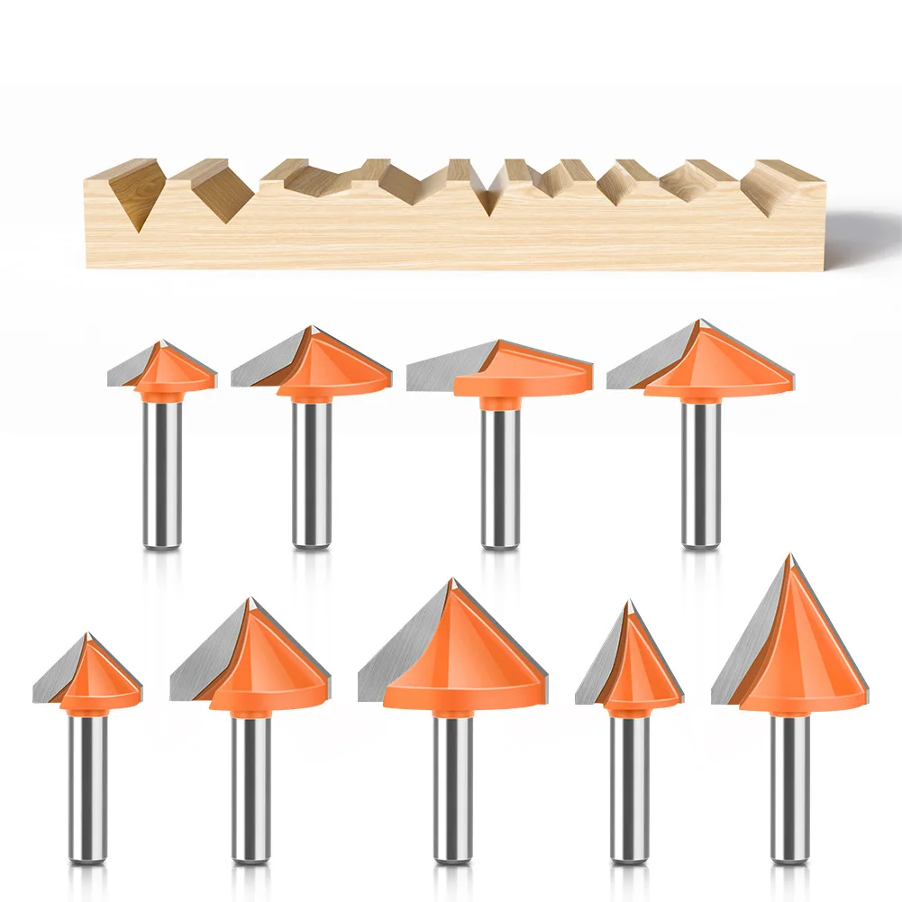 8mm Shank 2-Flute 150-Degree V-Groove Bit (1-Piece Set)