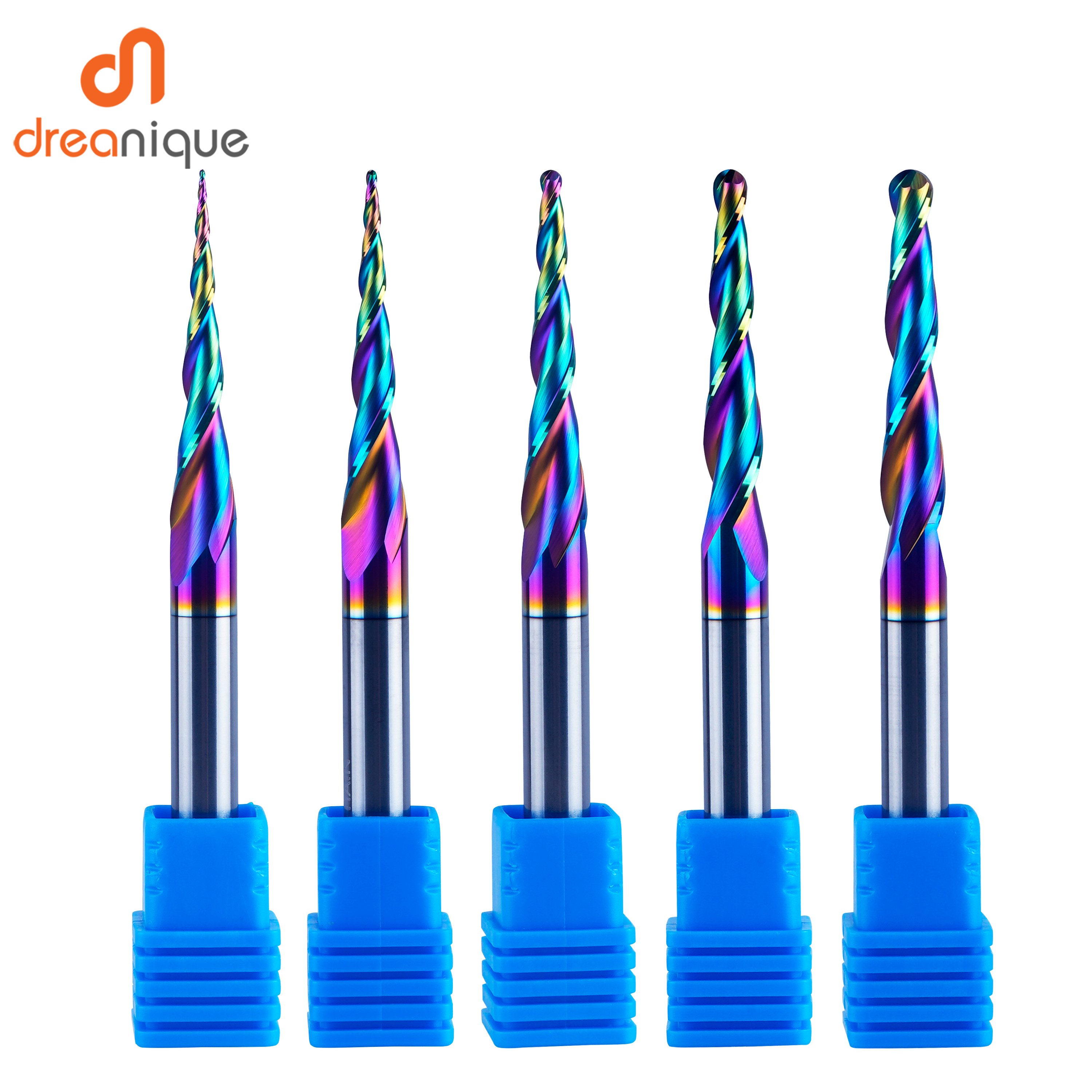 Dreanique DLC Coated 2-Flute 6mm Shank Tapered Ball Nose End Mill