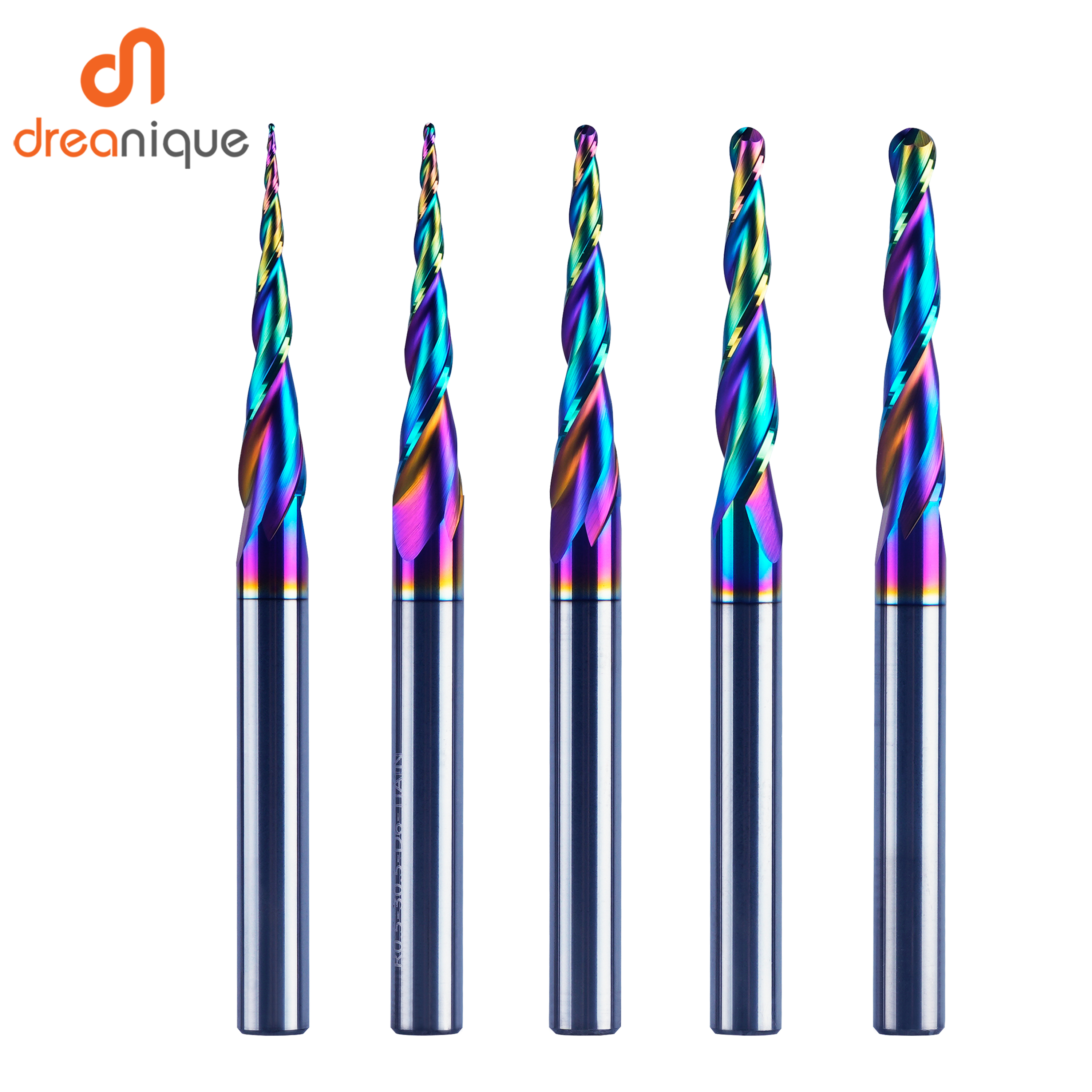 Dreanique DLC Coated 2-Flute 6mm Shank Tapered Ball Nose End Mill