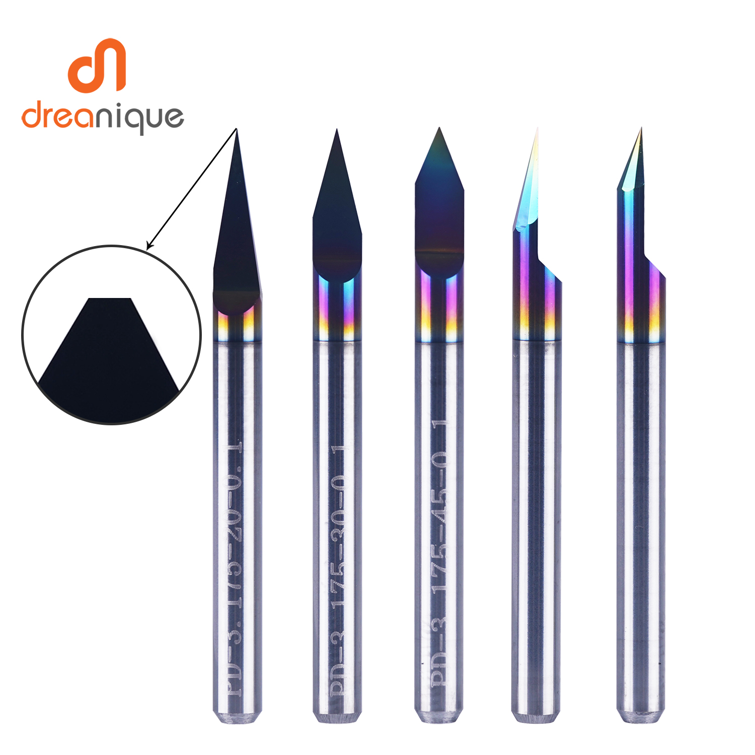 Dreanique V-Groove Engraving Bit 5-Piece Set (3.175mm Shank)
