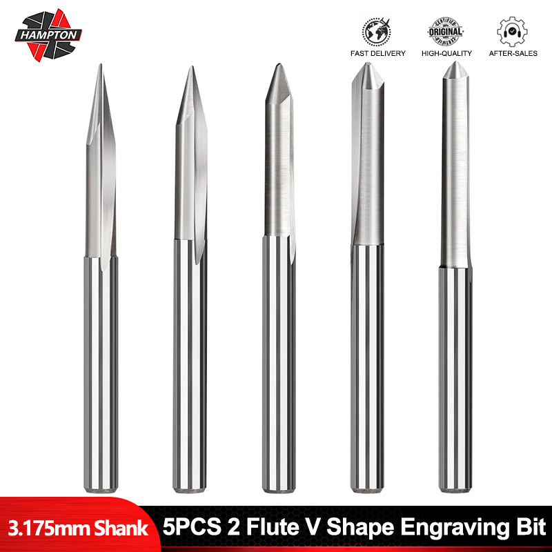 HAMPTON 3.175mm Shank 2-Flute 90-Degree V-Groove Bit (5-Piece Set)