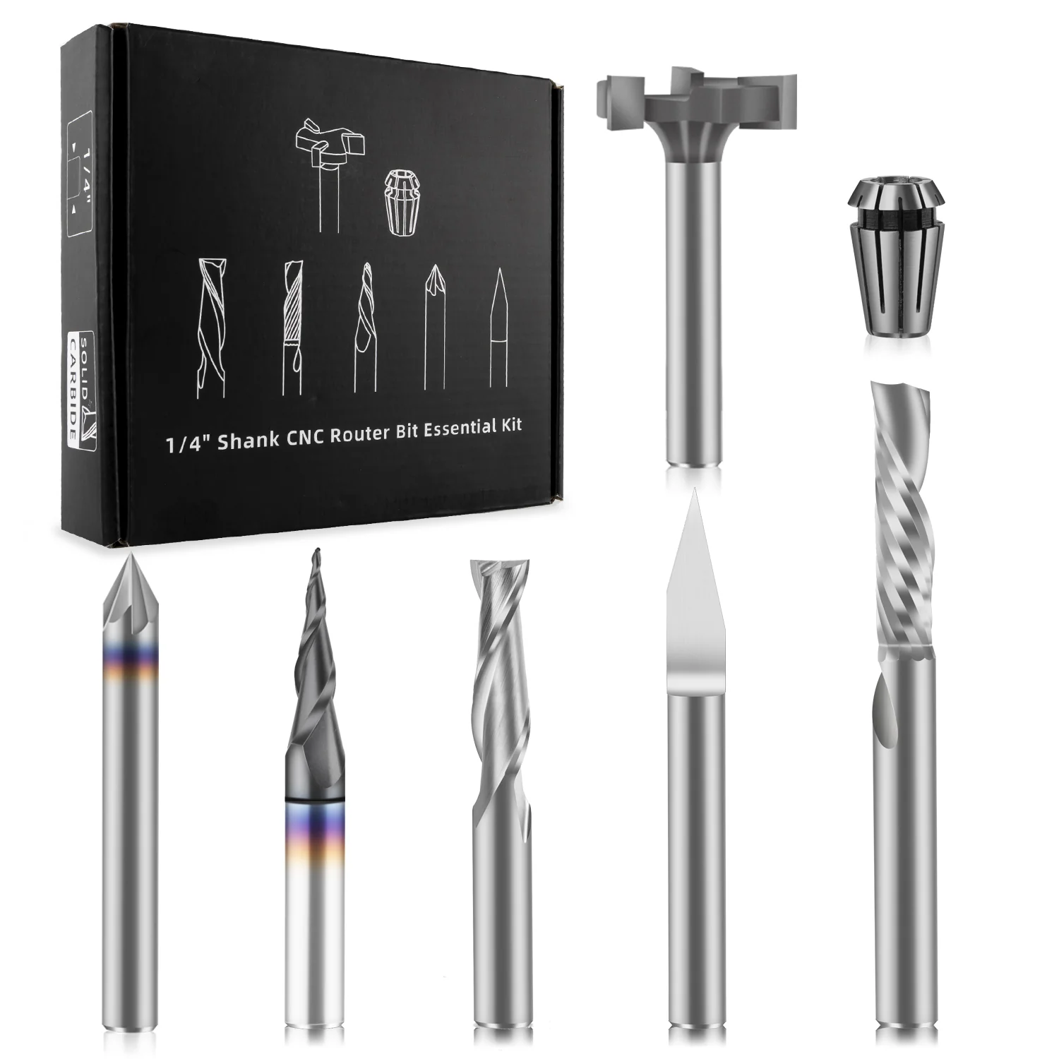 FoxAlien CNC Router Bit Set (20-Piece, 1/8" Shank)
