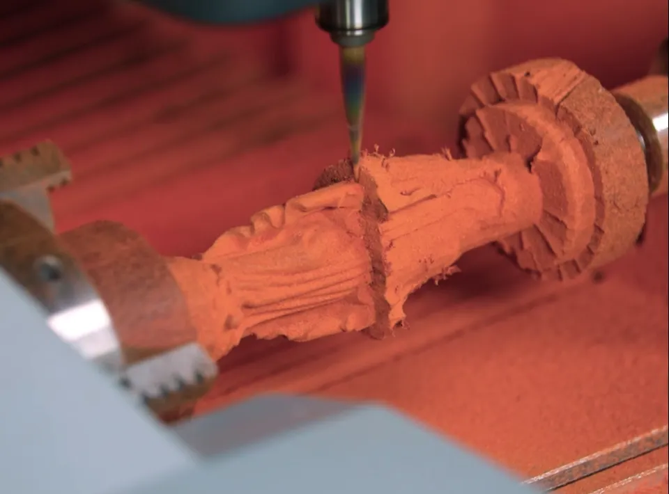 Gweike C1 4th-axis rotary module carving a wooden figure