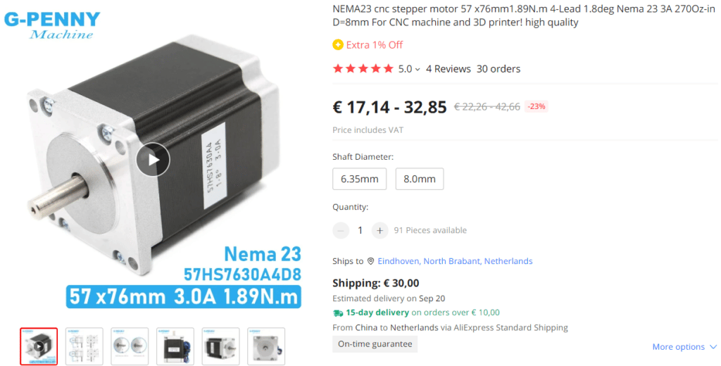 2022 08 30 14 24 51 Nema23 Cnc 步进电机 57 X76mm1.89n.m 4 引线 1.8deg Nema 23 3a 270oz in D8mm