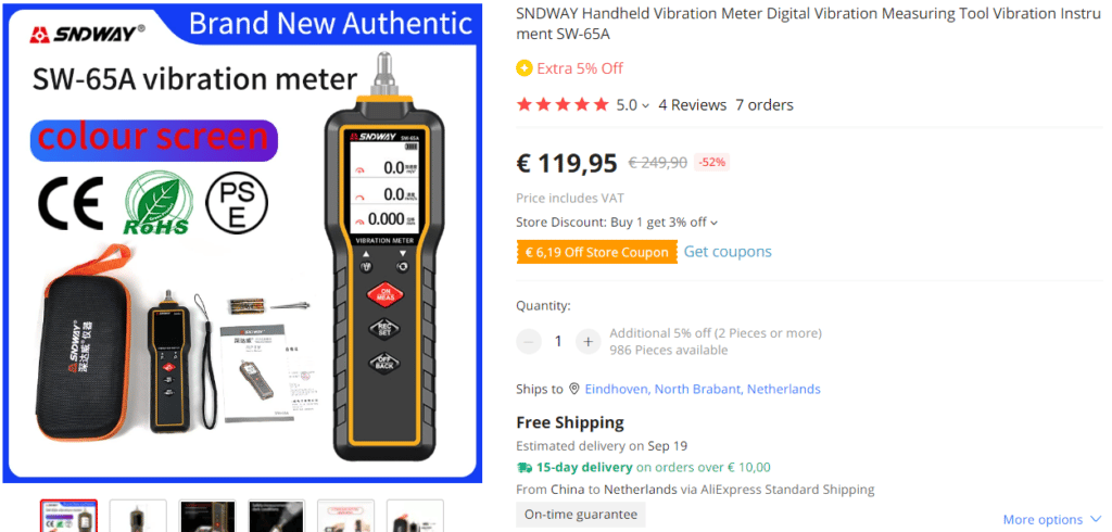 Sndway Handheld Vibration Meter Outil de mesure de vibration numérique Vibration Instr