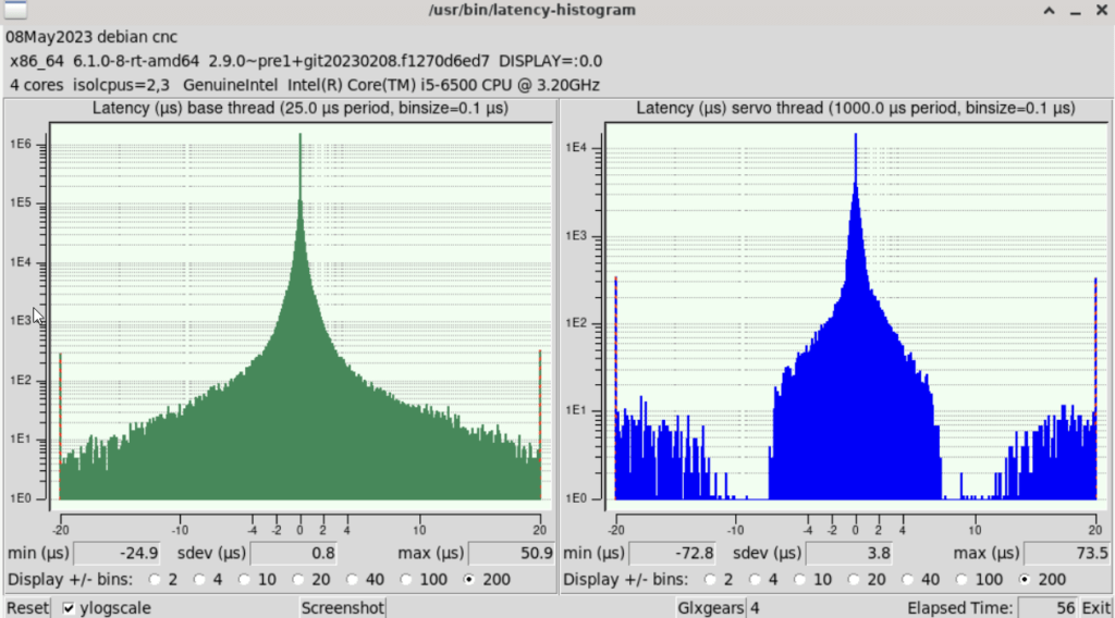 LinuxCNC latency histogram I5-6500 Dell optiplex 7050 mini