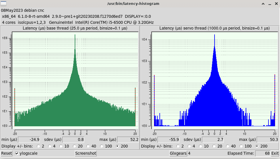 LinuxCNC latency histogram I5-6500 Dell optiplex 7050 mini